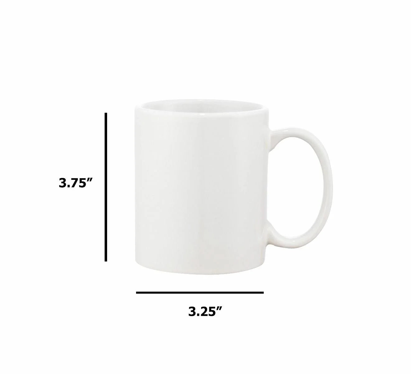 11oz sublimation pearl coat white mug with dimensions 3.75 inches height and 3.25 inches diameter, ideal for custom printing and promotional use.