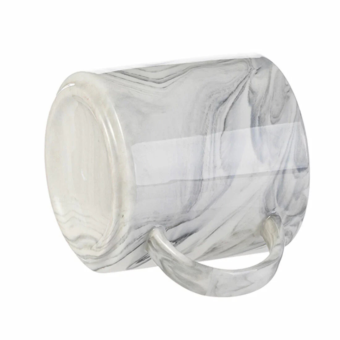 350ml gray marble texture ceramic stackable mug shown from side angle, blank design ready for custom printing.