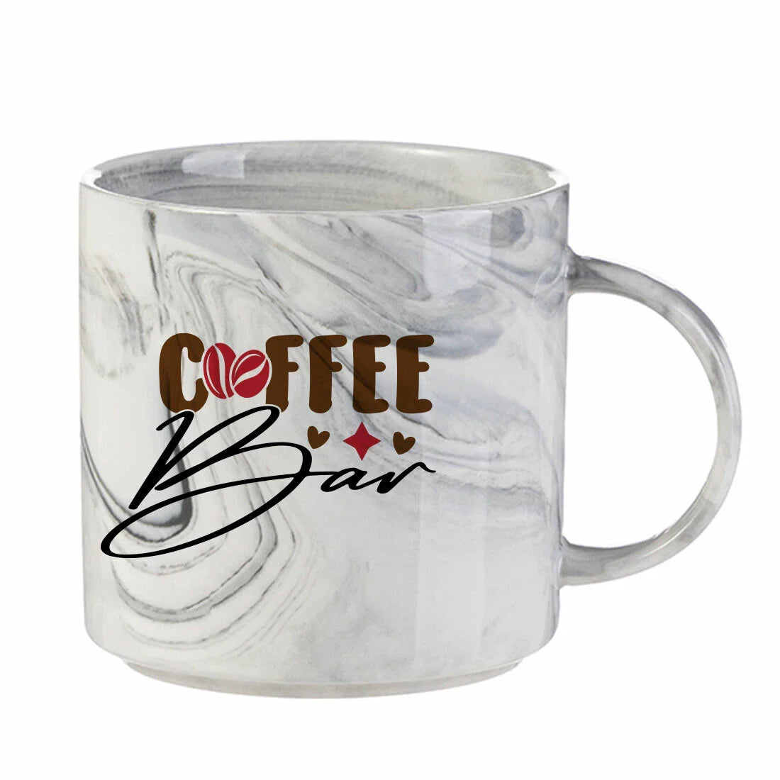 350ml gray marble texture ceramic stackable mug with “Coffee Bar” design featuring coffee bean graphic and decorative elements