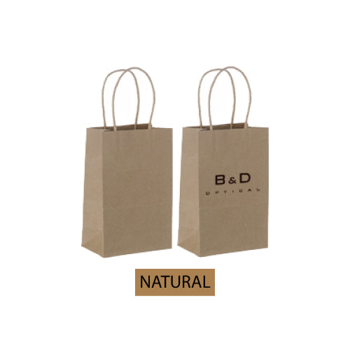 Two brown paper bags with twisted handles and printed logo, the word "natural" written on the bottom