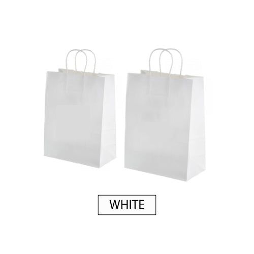 Two white paper bags with twisted handles and your logo on them