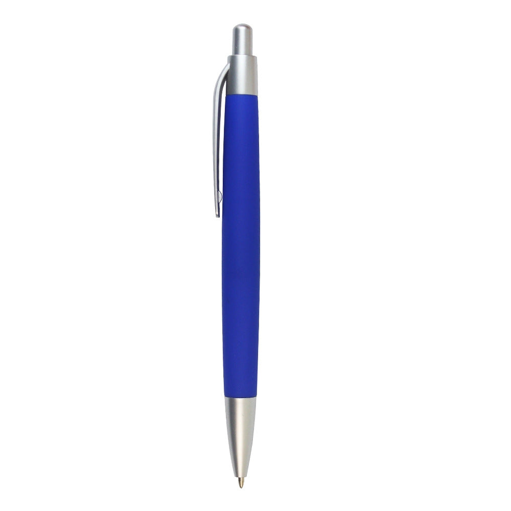 Blue promotional click-action plastic ballpoint pen with silver clip and tip, shown without logo or print.