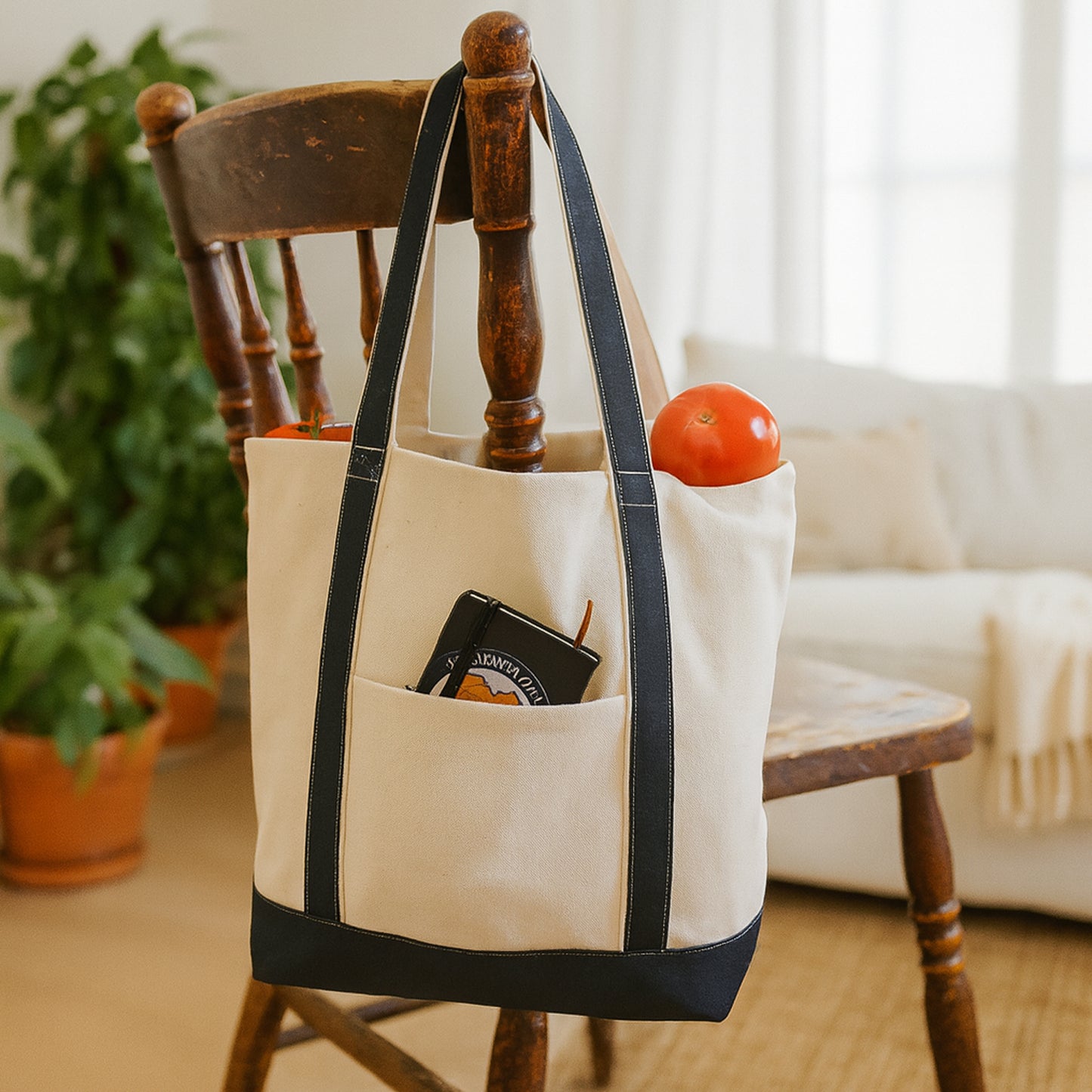 Two-Tone Canvas Carryall Tote Bags 10oz - 17"W x 6"D x 15"H