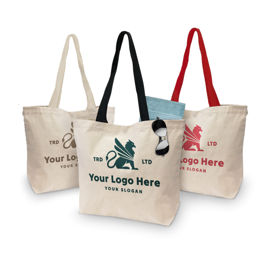 Canvas bags with magnetic closure 18"W x 5"D x 14"H 10oz, featuring custom logo print and assorted handle colors