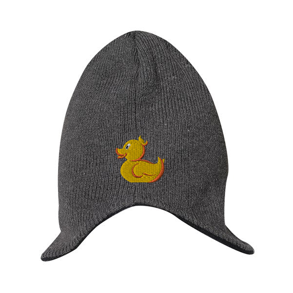 Helmet beanie with fleece insulation in dark grey, featuring an embroidered yellow duck logo on the front.