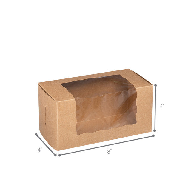 Kraft window bakery box with clear side window, eco-friendly design, 8 inches by 4 inches by 4 inches, perfect for loaf cakes, pastries, and baked goods