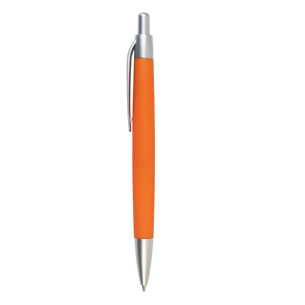 Orange promotional click-action plastic ballpoint pen with silver clip and tip, no logo