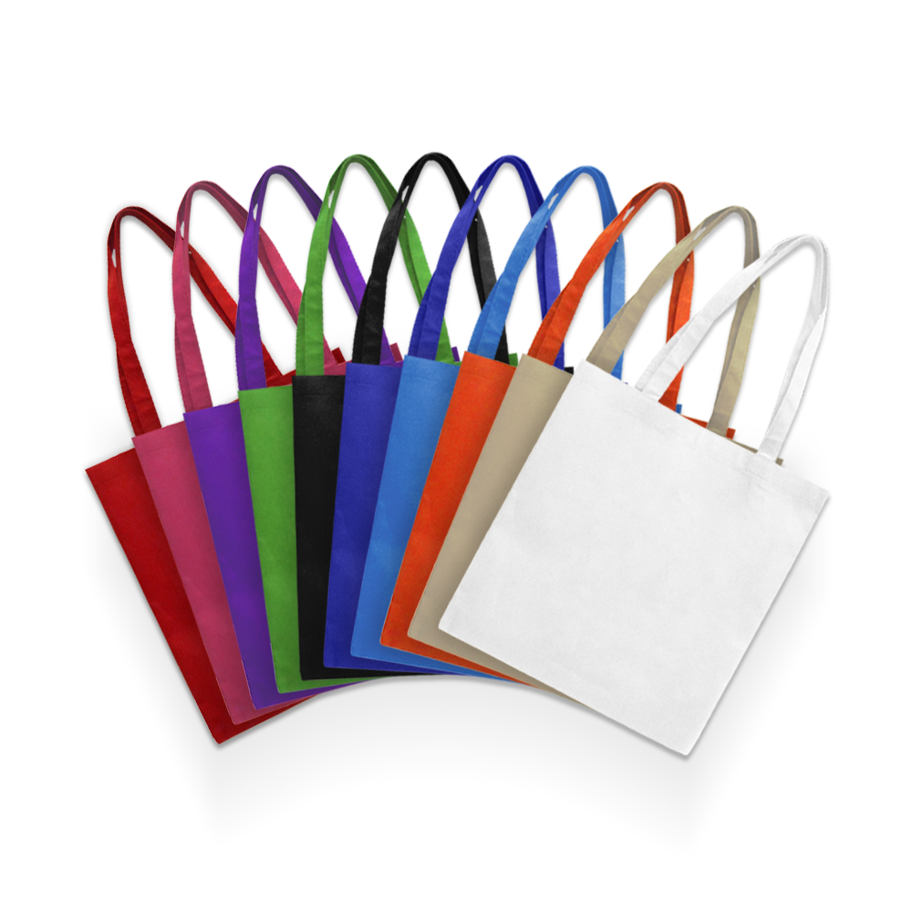 Reusable non-woven shopping bags, best value design, 15 inches wide by 16 inches high, 80gsm, available in multiple colors with custom logo imprint.