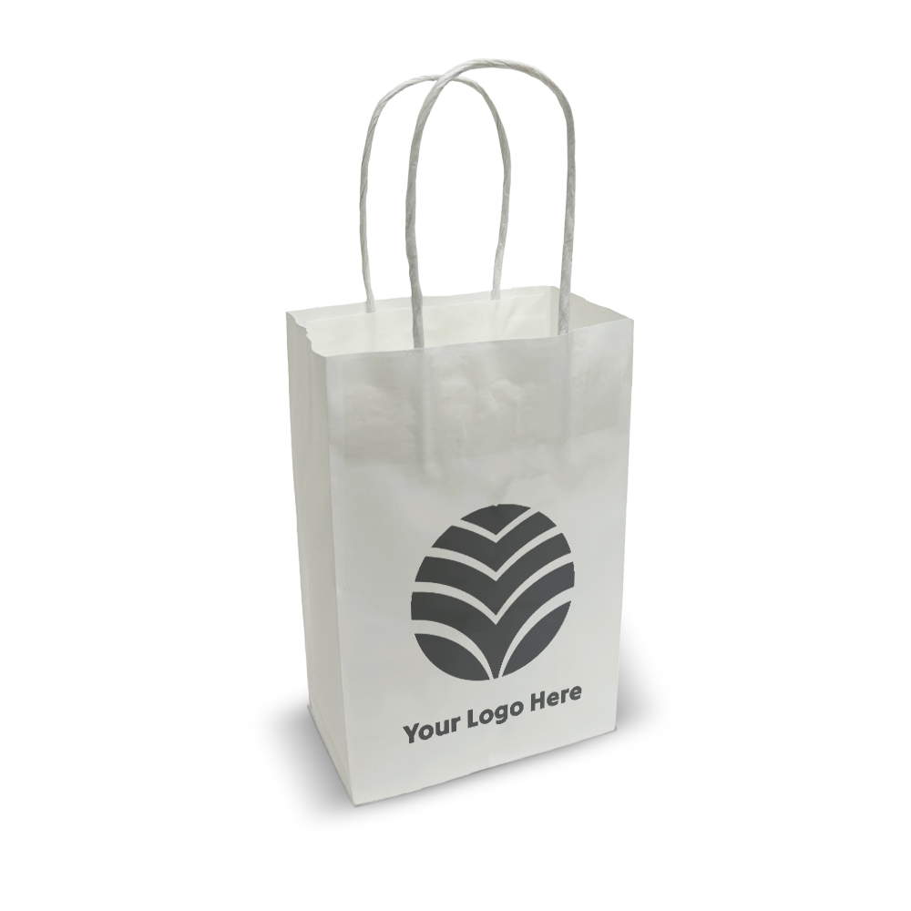 White Paper Shopping Bags - Petite Size 250pcs per Box - 8"W x 4"D x 10"H