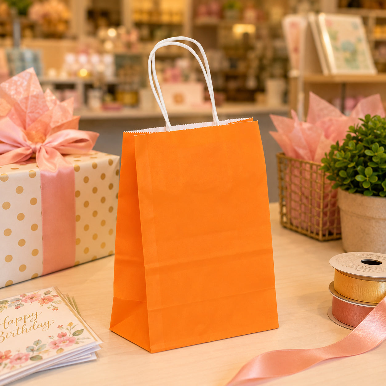 Orange Paper Bag - Mini Size - 5"W x 3"D x 8"H - 250pcs