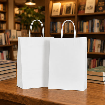White Paper Shopping Bags - Petite Size 8"W x 4"D x 10"H - 250pcs