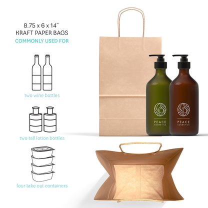 Kraft Paper Shopping Bags with Twisted Handles - 8.75" W x 6" D x 14" H - 250pcs
