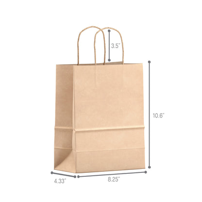 Kraft paper bag with dimensions indicated on a white background
