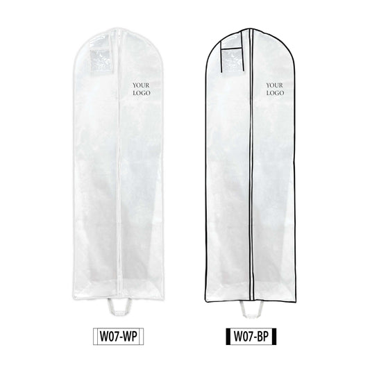 Two white garment bags with a zipper