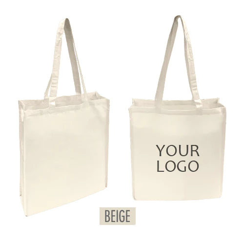 A blank white tote bag and a logo printed tote bag
