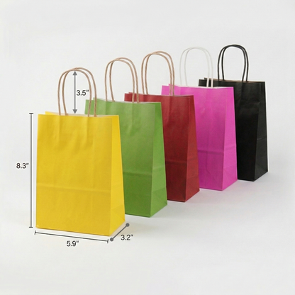 Colorful Paper Bag - Mini Size - 5"W x 3"D x 8"H - 250pcs