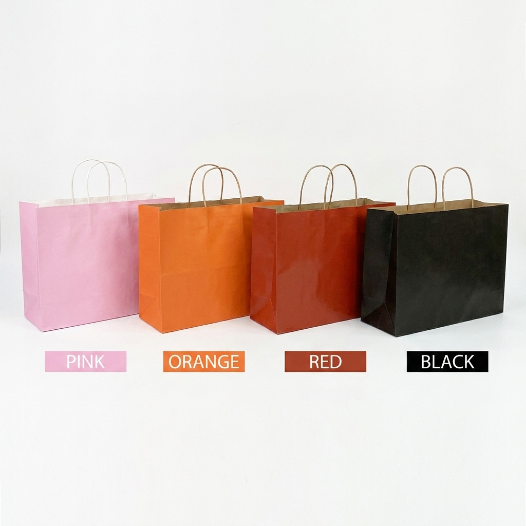 Colour Natural Kraft Paper Bags with Handles - 16"W x 6"D x 12"H - 250pcs