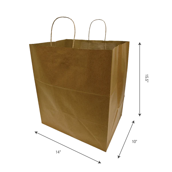 Large Paper Bags - Take Out Size 200pcs per Box - 14"W x 10"D x 15.5"H