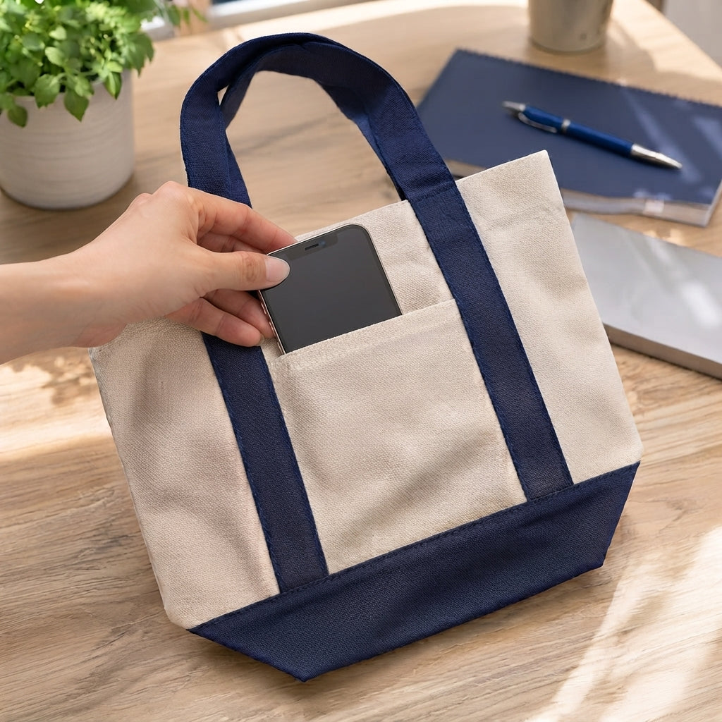 Trader Joe Mini Two-Tone Canvas Carryall Tote Bags 12oz - 12.5"W x 6“Dx 11"H