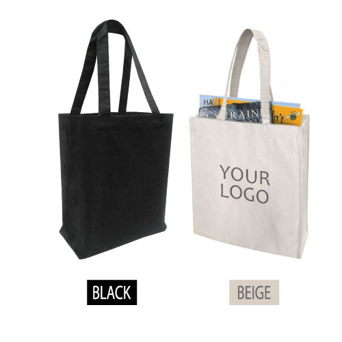 Two canvas tote bags, one black and one beige filled with books, displayed side by side.