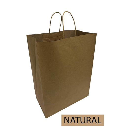 A brown paper bag with twisted handles and the label "natural"
