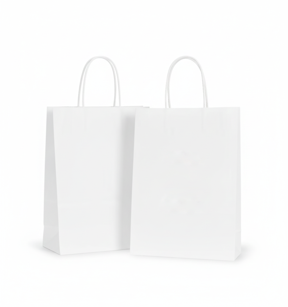 White Paper Shopping Bags - Petite Size 8"W x 4"D x 10"H - 250pcs