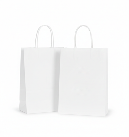 White Paper Shopping Bags - Petite Size 8"W x 4"D x 10"H - 250pcs