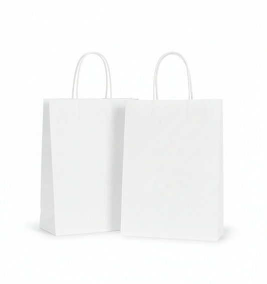 White Paper Shopping Bags - Petite Size 8"W x 4"D x 10"H - 250pcs