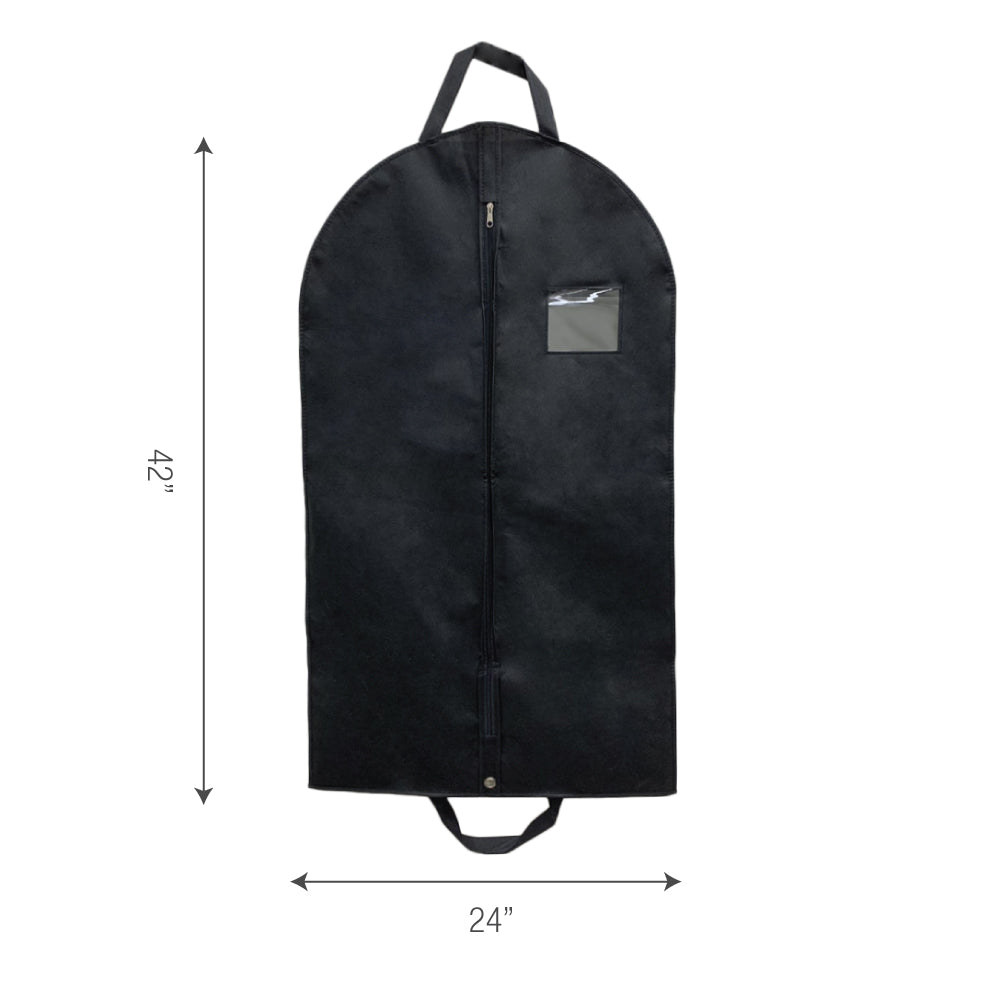 Garment bag with measurements: 24"W x 42"H