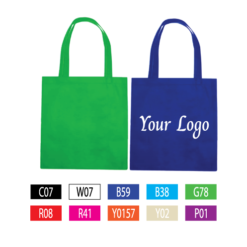 Non-Woven tote bags in various vibrant colors with custom designs