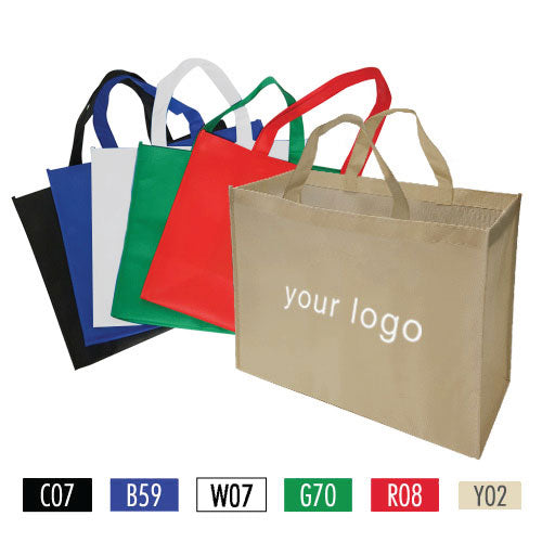 A collection of jumbo non-woven shopping bags in different colors featuring your logo