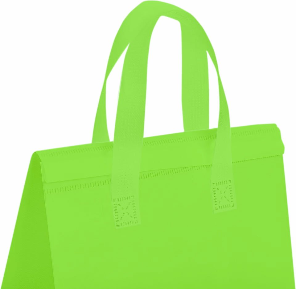 A lime green  thermal shopping bag with handles