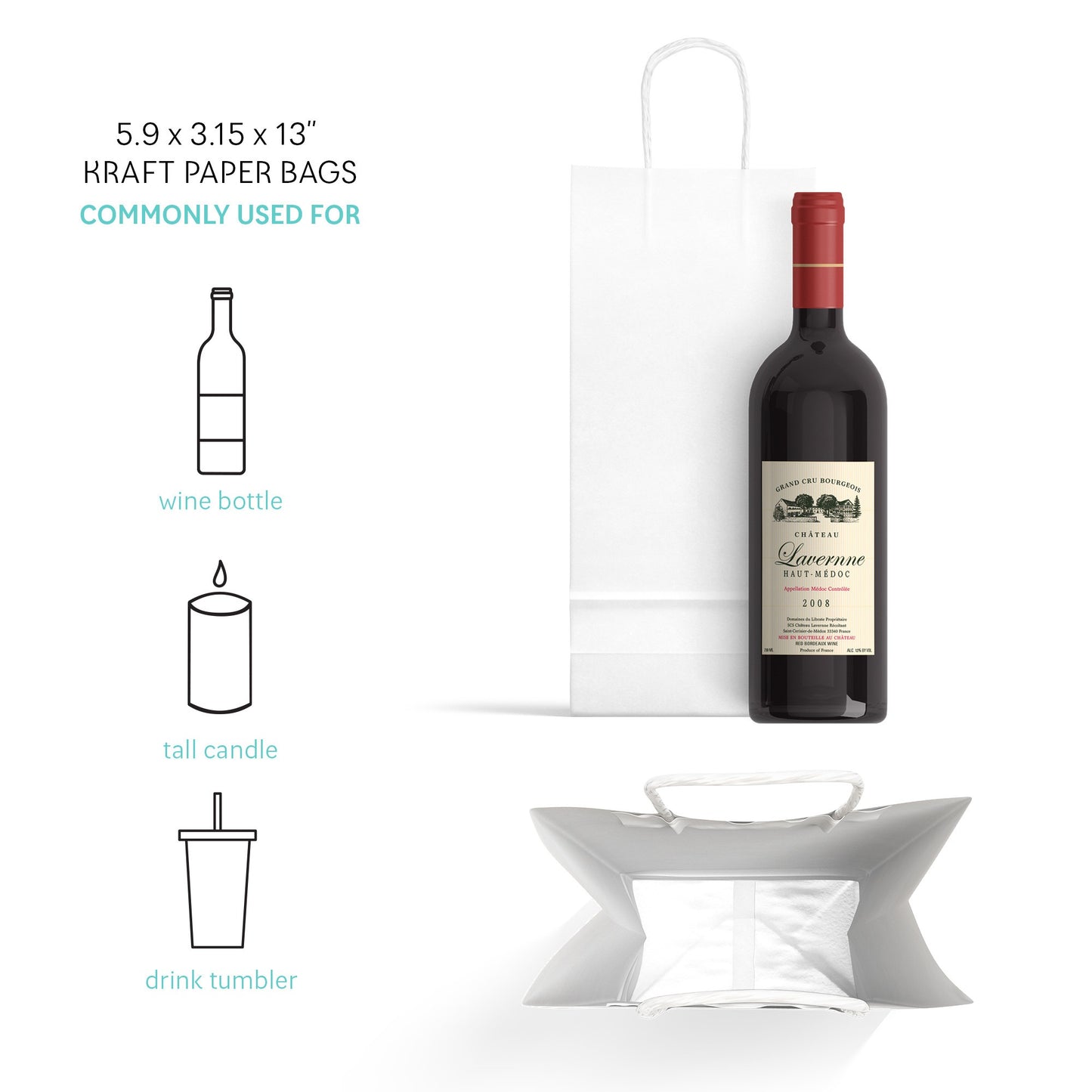 White Wine Paper Shopping Bag 5.9" x 3.25" x 13" - 250pcs