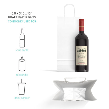 White Wine Paper Shopping Bag 5.9" x 3.25" x 13" - 250pcs