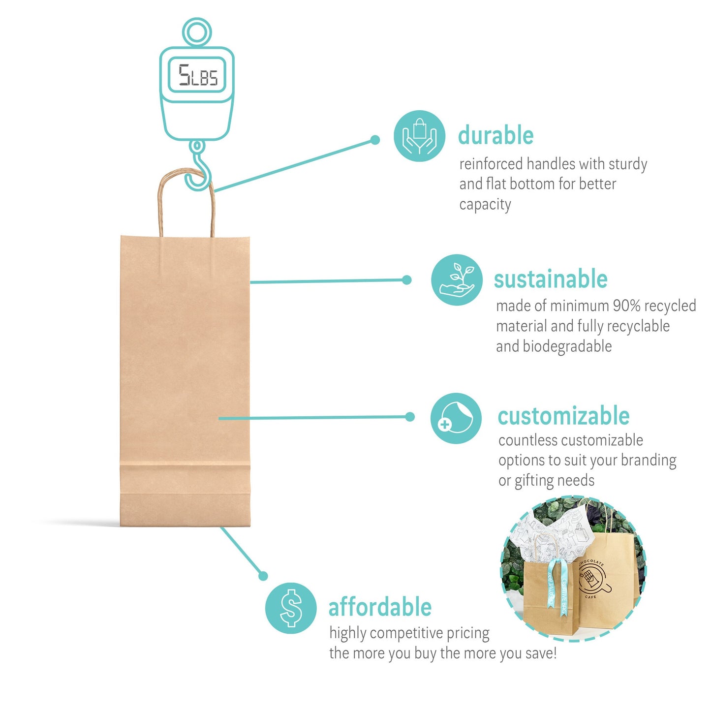 Wine Paper Shopping Bag 5.9" x 3.25" x 13" - 250pcs