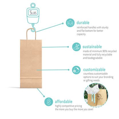 Wine Paper Shopping Bag 5.9" x 3.25" x 13" - 250pcs