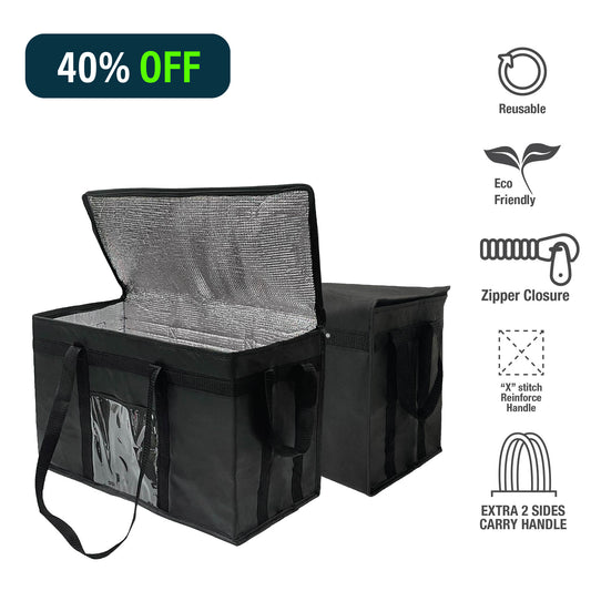 Jumbo Thermal Food Delivery Bag with Extra 2 Sides Handle Bulk 10 pcs - 20"W x 10"D x 13"H - 2.5mm insulation