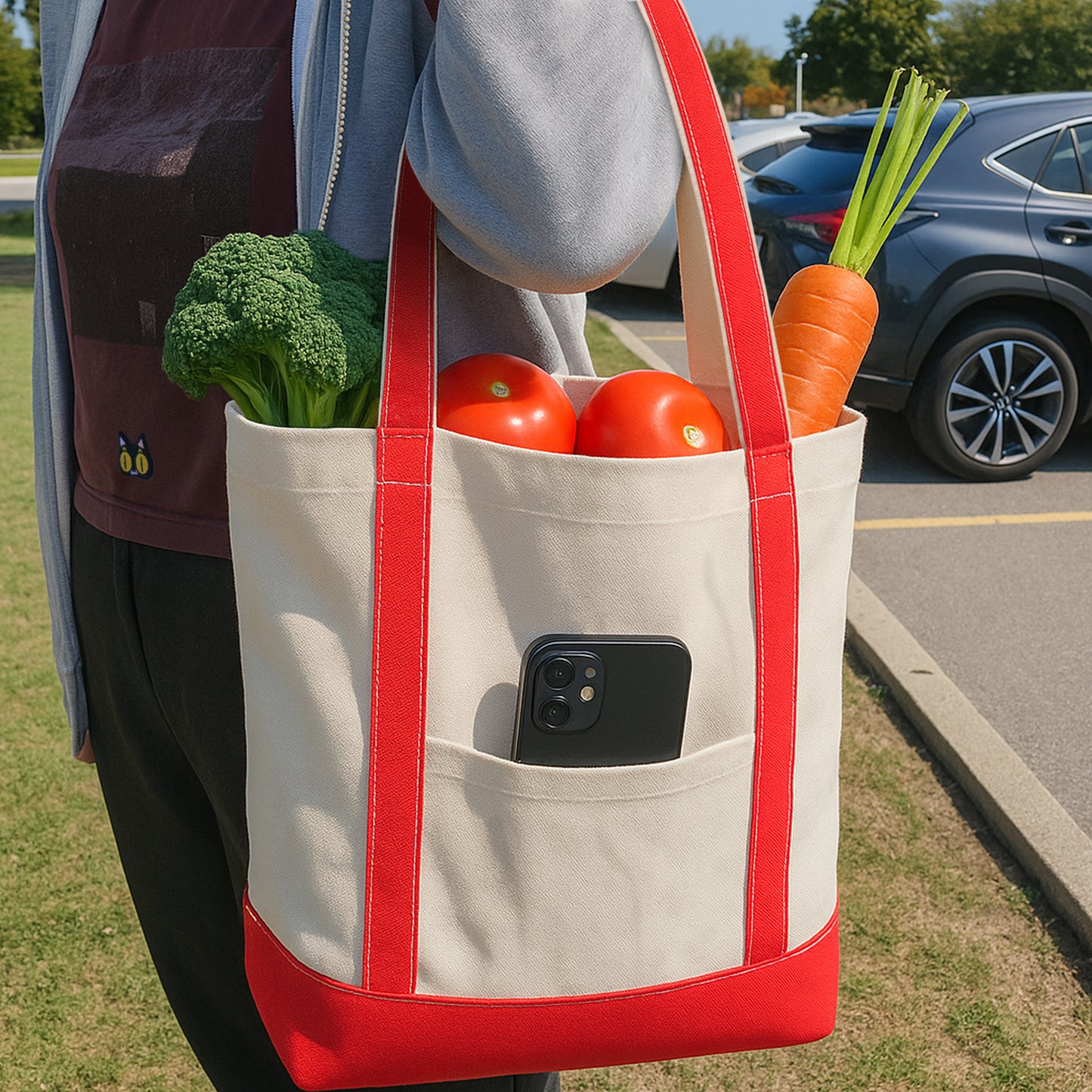 Two-Tone Canvas Carryall Tote Bags 10oz - 17"W x 6"D x 15"H