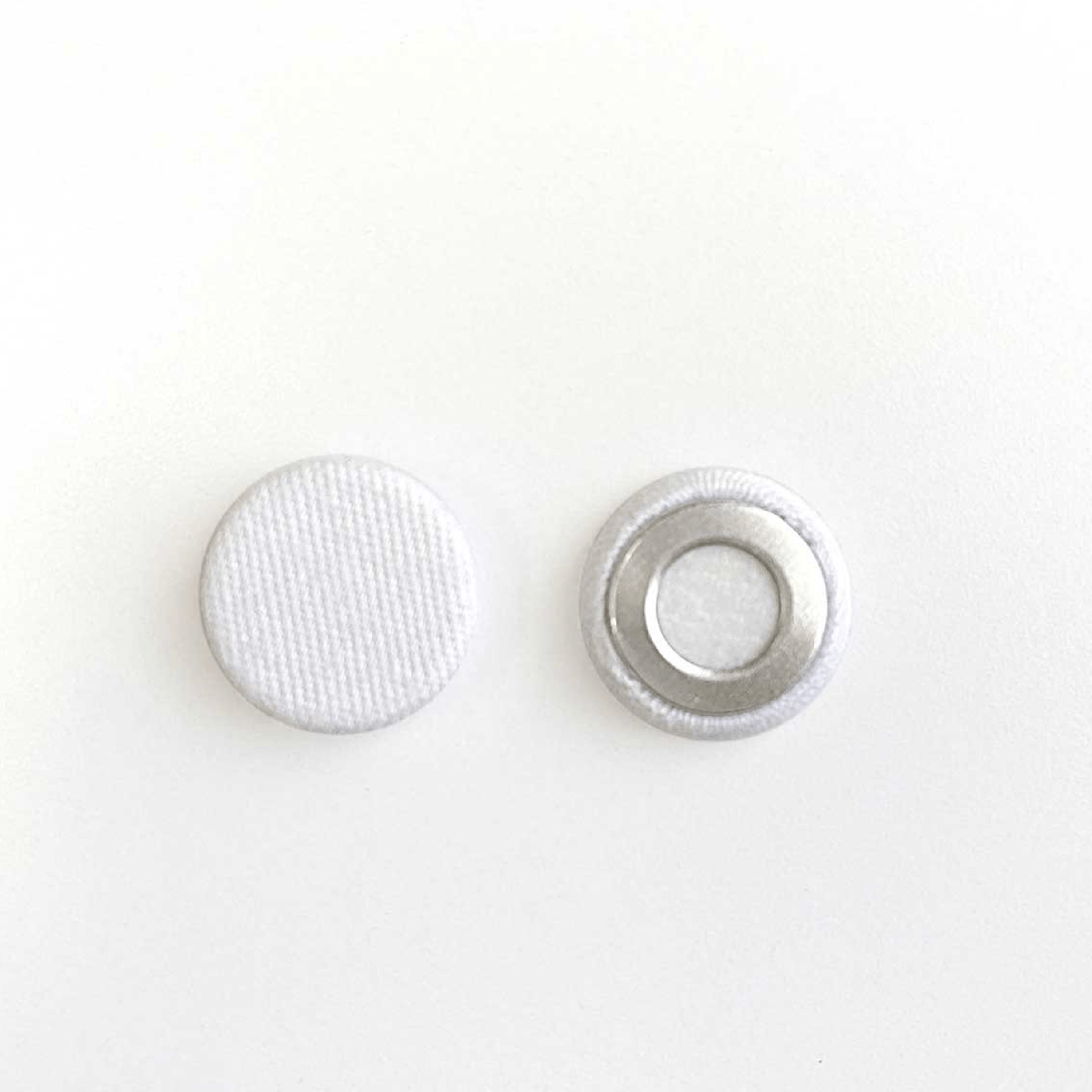 White replaceable snap buttons for chef coat with mesh yoke, front and back view