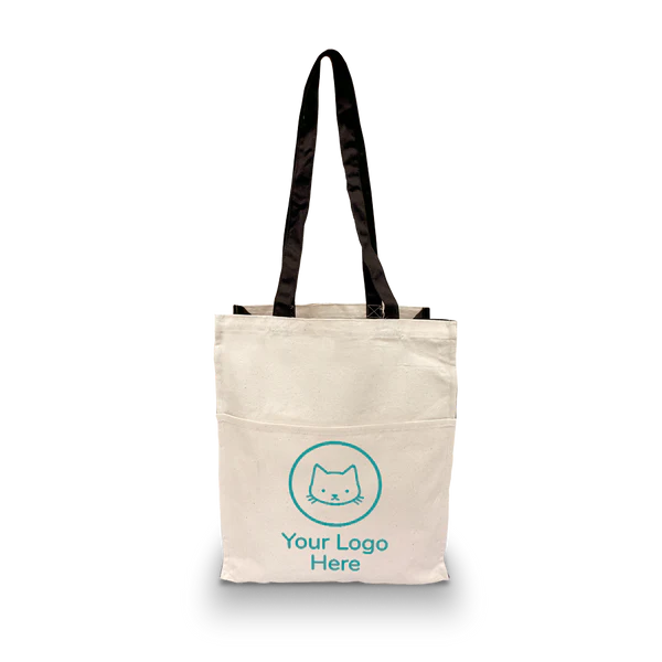 Canvas Tote Bags with Pocket 8oz - 12"W x 5"D x 14"H