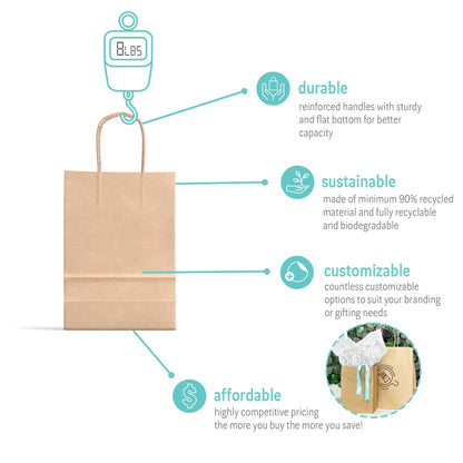 Kraft Paper Bag - Mini Size - 5"W x 3"D x 8"H - 250pcs