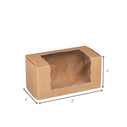 Kraft window bakery box with clear side window, eco-friendly design, 8 inches by 4 inches by 4 inches, perfect for loaf cakes, pastries, and baked goods