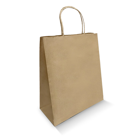 Natural paper bag blank 8.25"W x 4.25"D x 10.25"H with twisted handles, bulk pack of 250 pieces per box