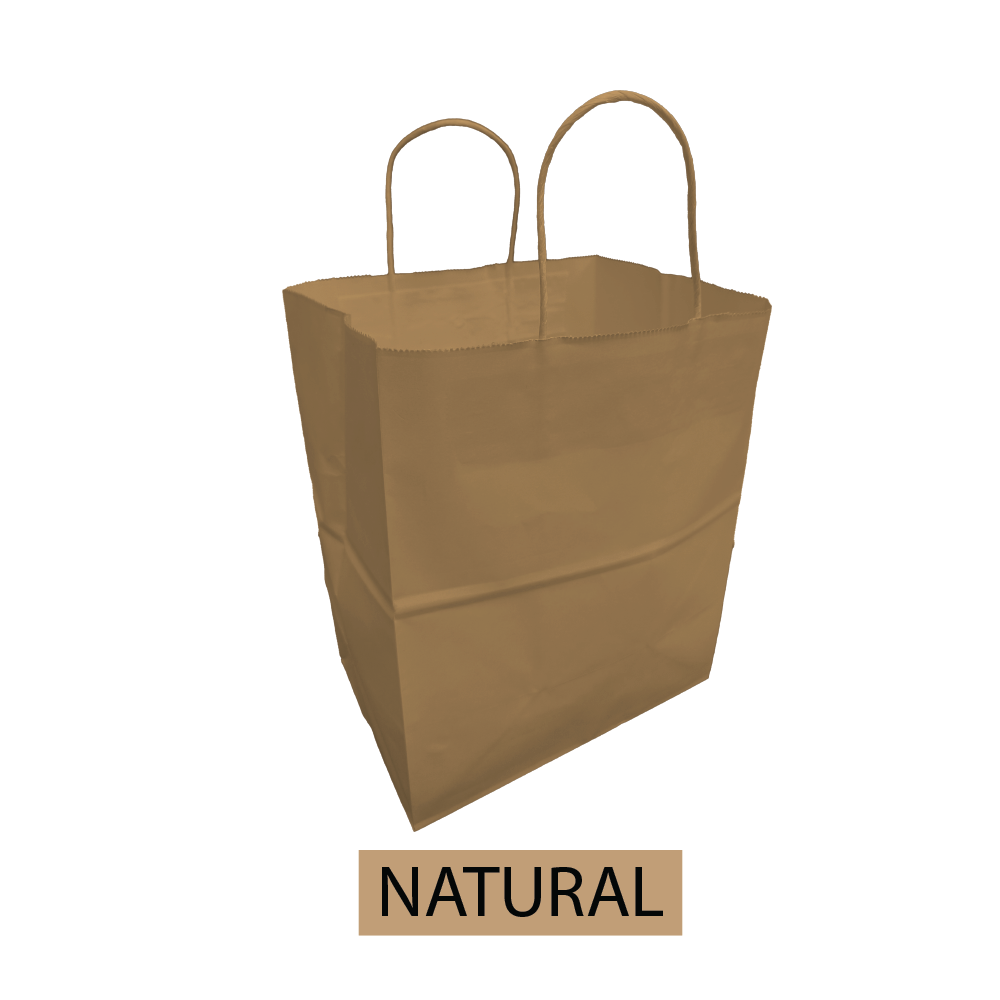 Natural paper shopping bag blank 10"W x 6.75"D x 12"H with twisted handles, bulk pack of 250 pieces per box