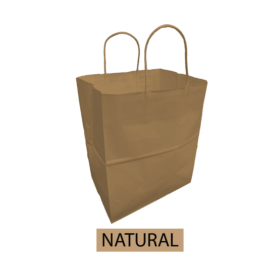 Natural paper shopping bag blank 10"W x 6.75"D x 12"H with twisted handles, bulk pack of 250 pieces per box