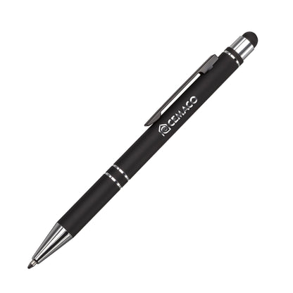 Scroll Metal Ballpoint Pen with Stylus - Laser Engraved Logo 2026