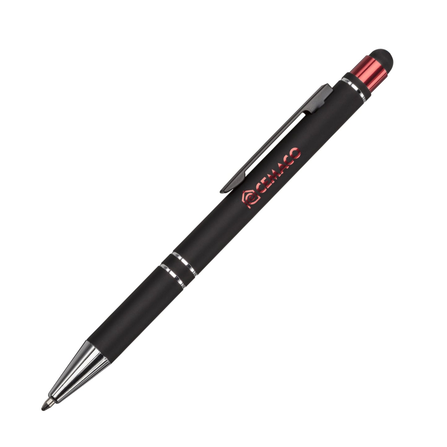 Scroll Metal Ballpoint Pen with Stylus - Laser Engraved Logo 2026