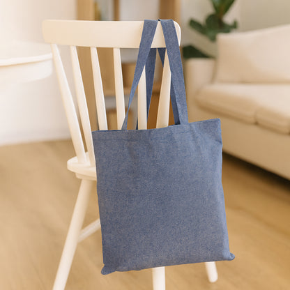 Denim blue cotton tote bag 15 inches wide by 16 inches high, eco-friendly reusable shopping bag