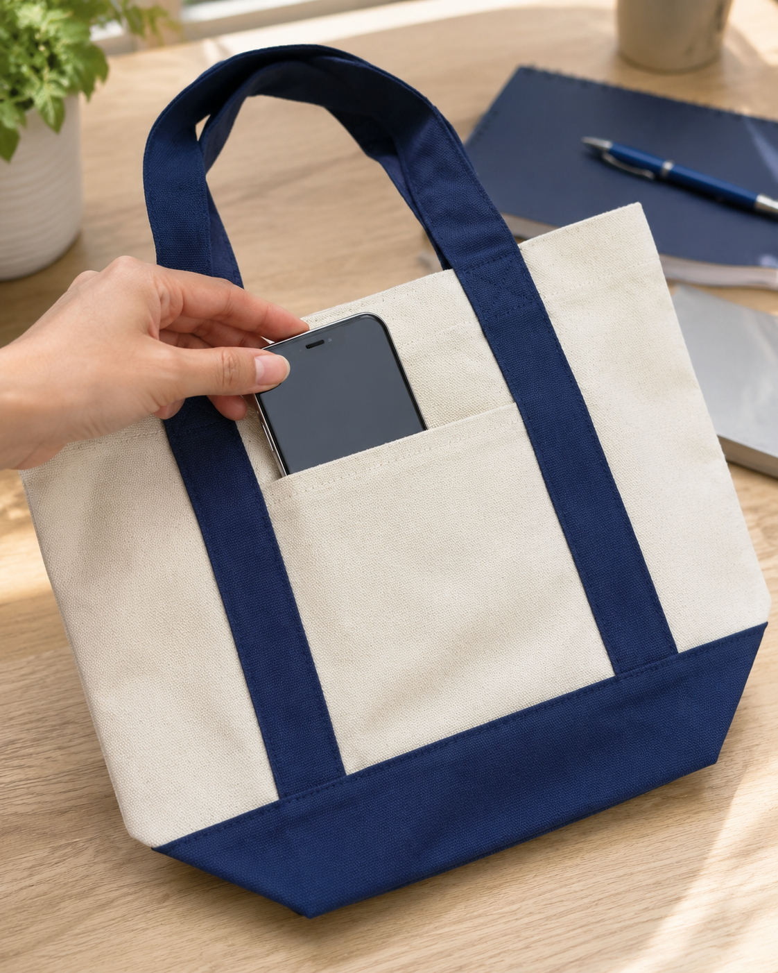 Mini Two-Tone Canvas Carryall Tote Bags 12oz - 13"W x 6“Dx 10.5"H