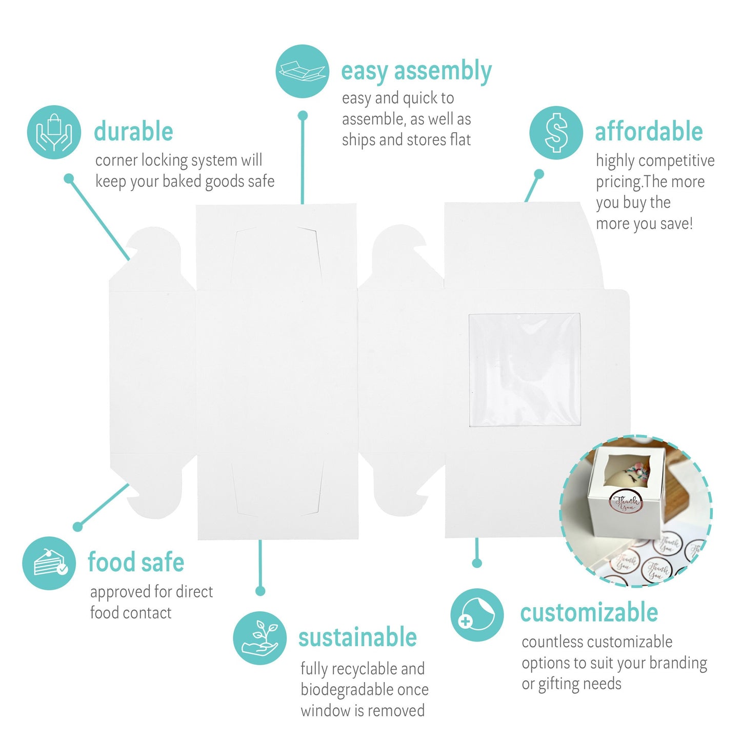White Window Bakery Boxes (Various Sizes)